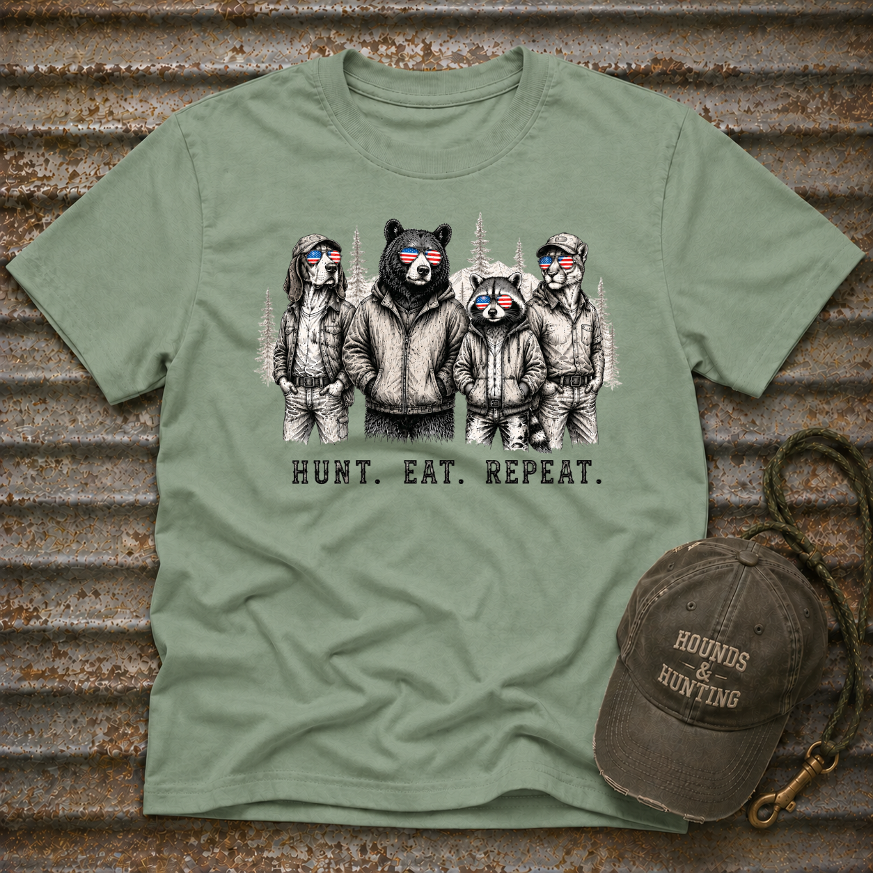 Americana Animals Hunt Eat Repeat T-Shirt