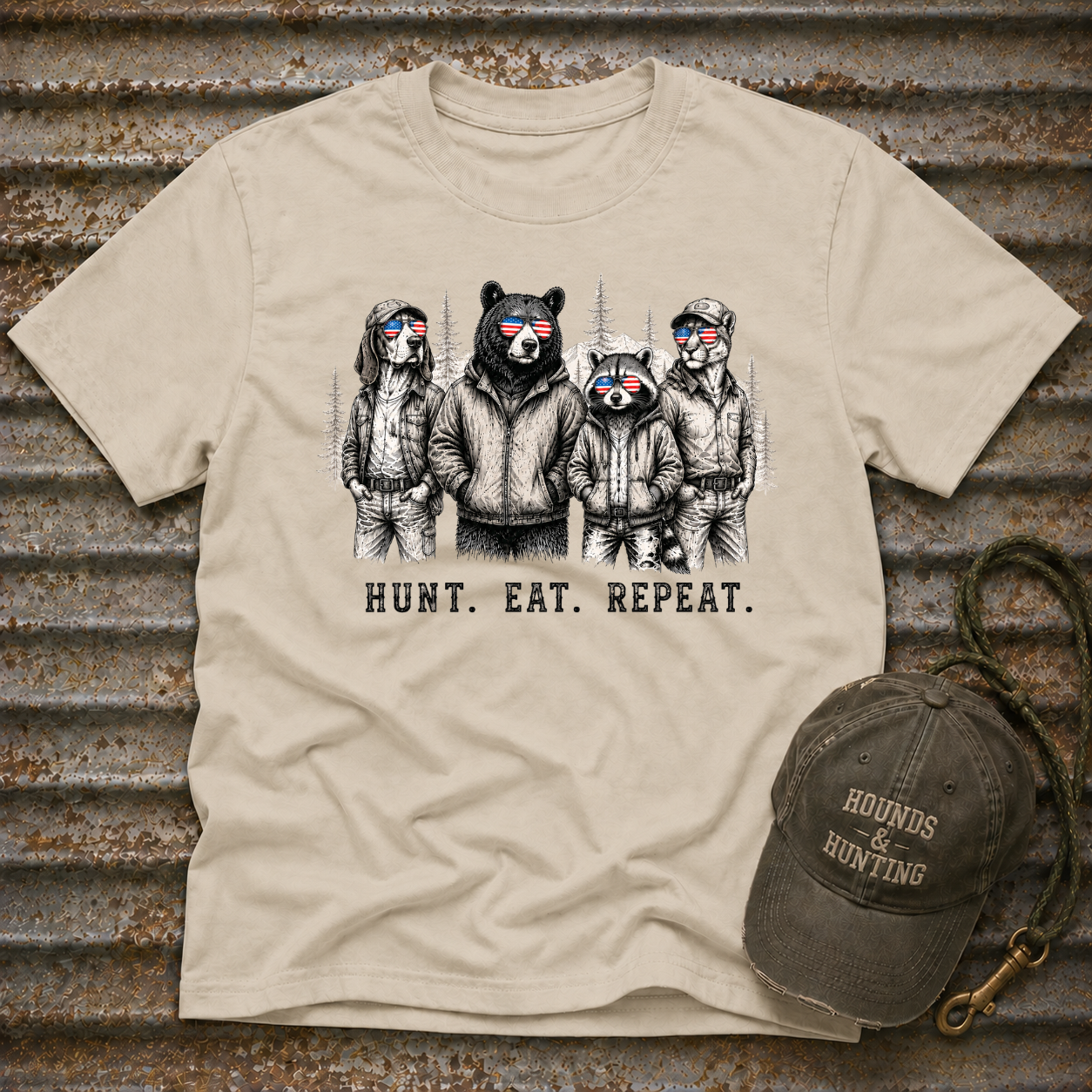Americana Animals Hunt Eat Repeat T-Shirt