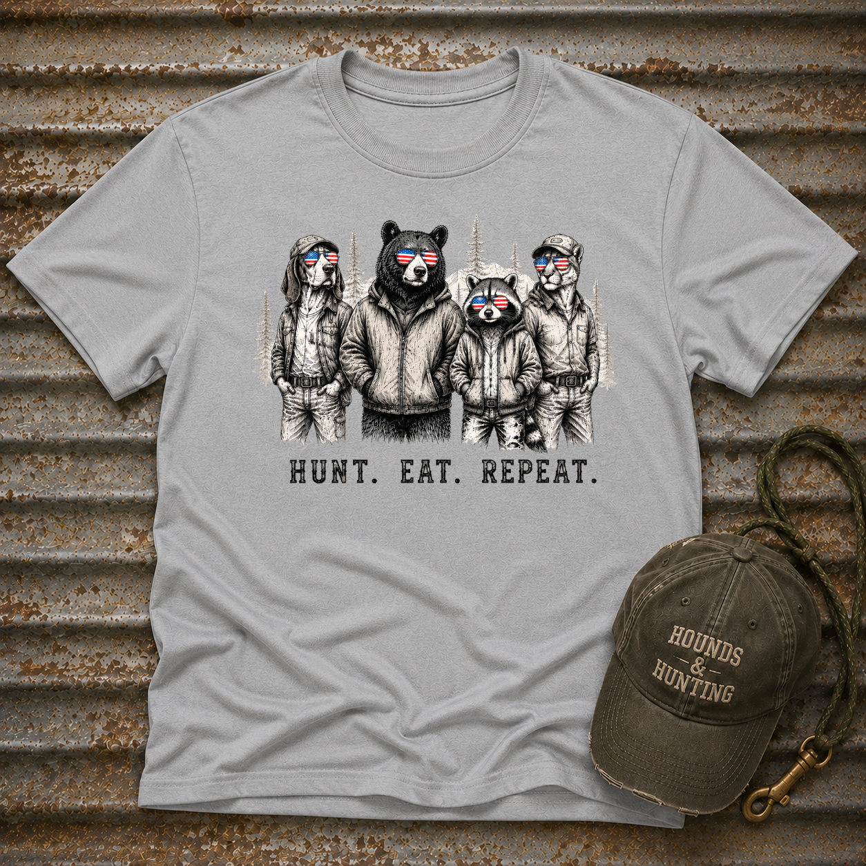 Americana Animals Hunt Eat Repeat T-Shirt