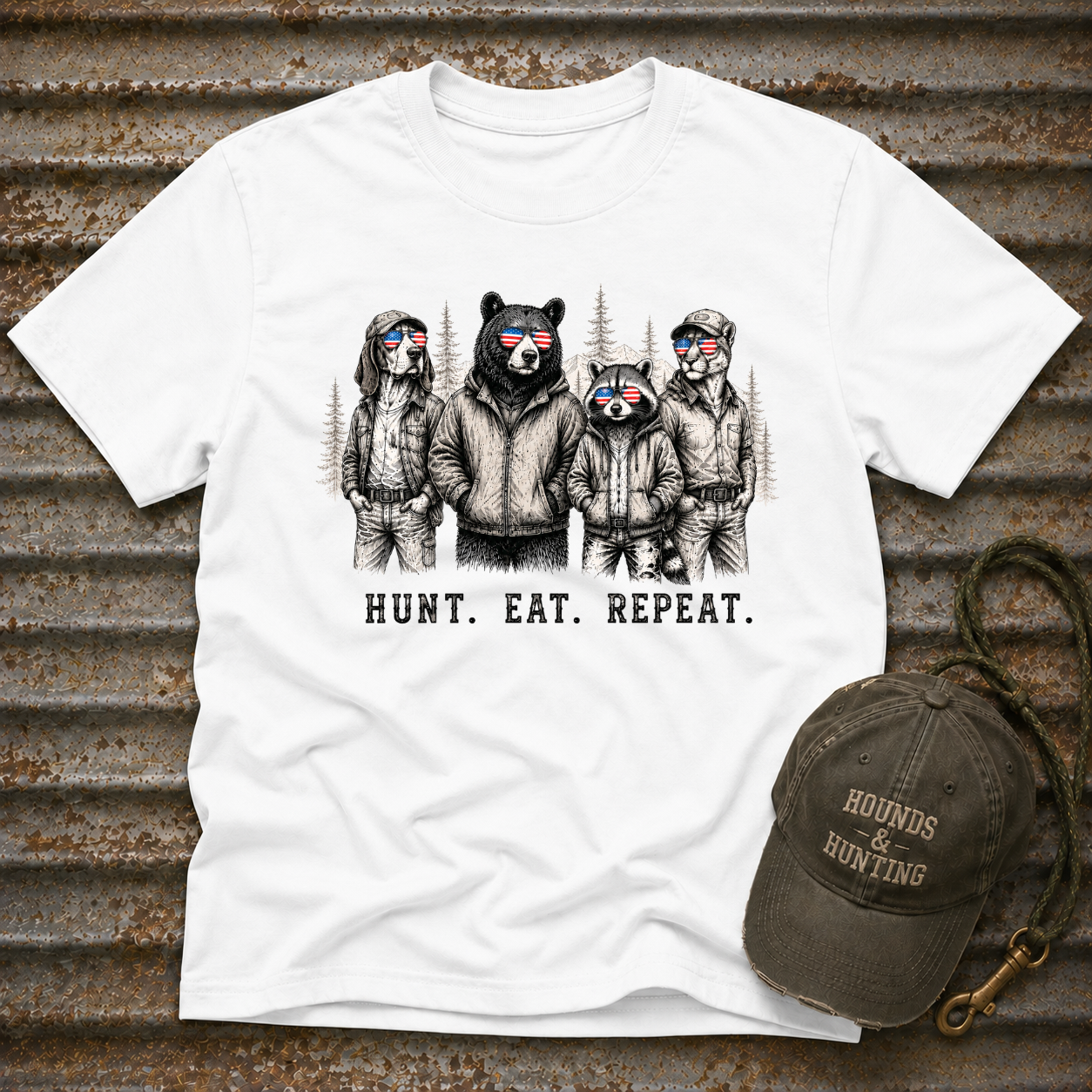 Americana Animals Hunt Eat Repeat T-Shirt